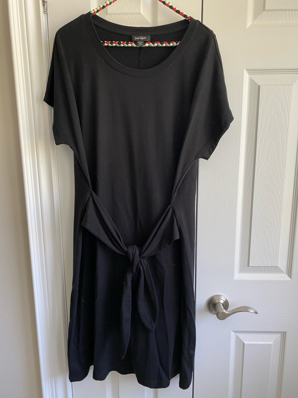 Lord & Taylor Black Midi Dress with Front Tie